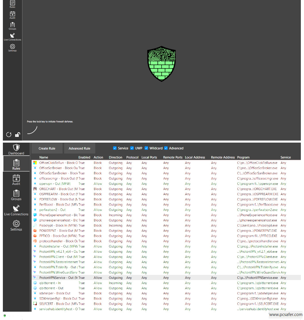 Minimal Firewall规则配置界面与网络访问控制演示